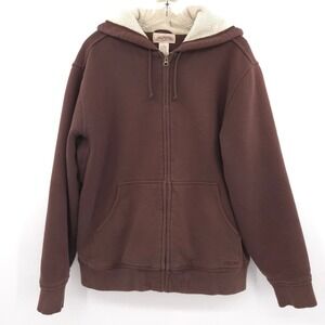 LL Bean Katahdin Iron Works Hoodie Mens Medium Brown Sherpa Lined Full Zip